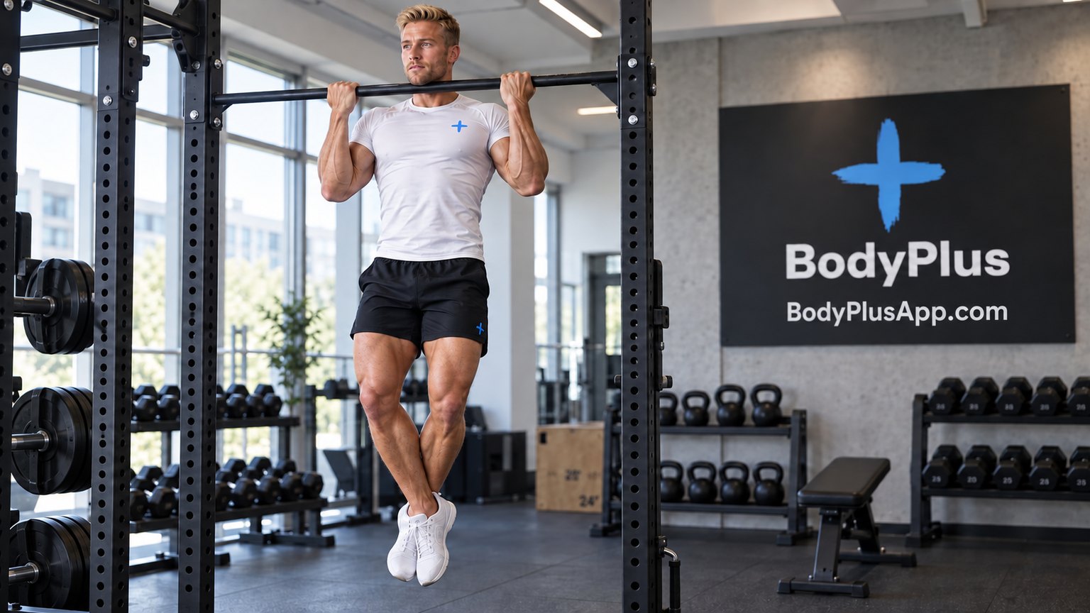 Man doing an underhand chin-up on a gym pull-up bar